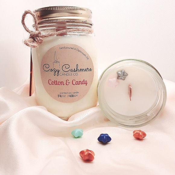14oz Cotton & Candy Soy Hand Poured Wood Wick Candle - Picture 3 of 13